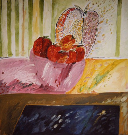 Gerdas Erdbeeren, 2005, Eitempera und Tusche auf Leinwand, 80 x 80 cm